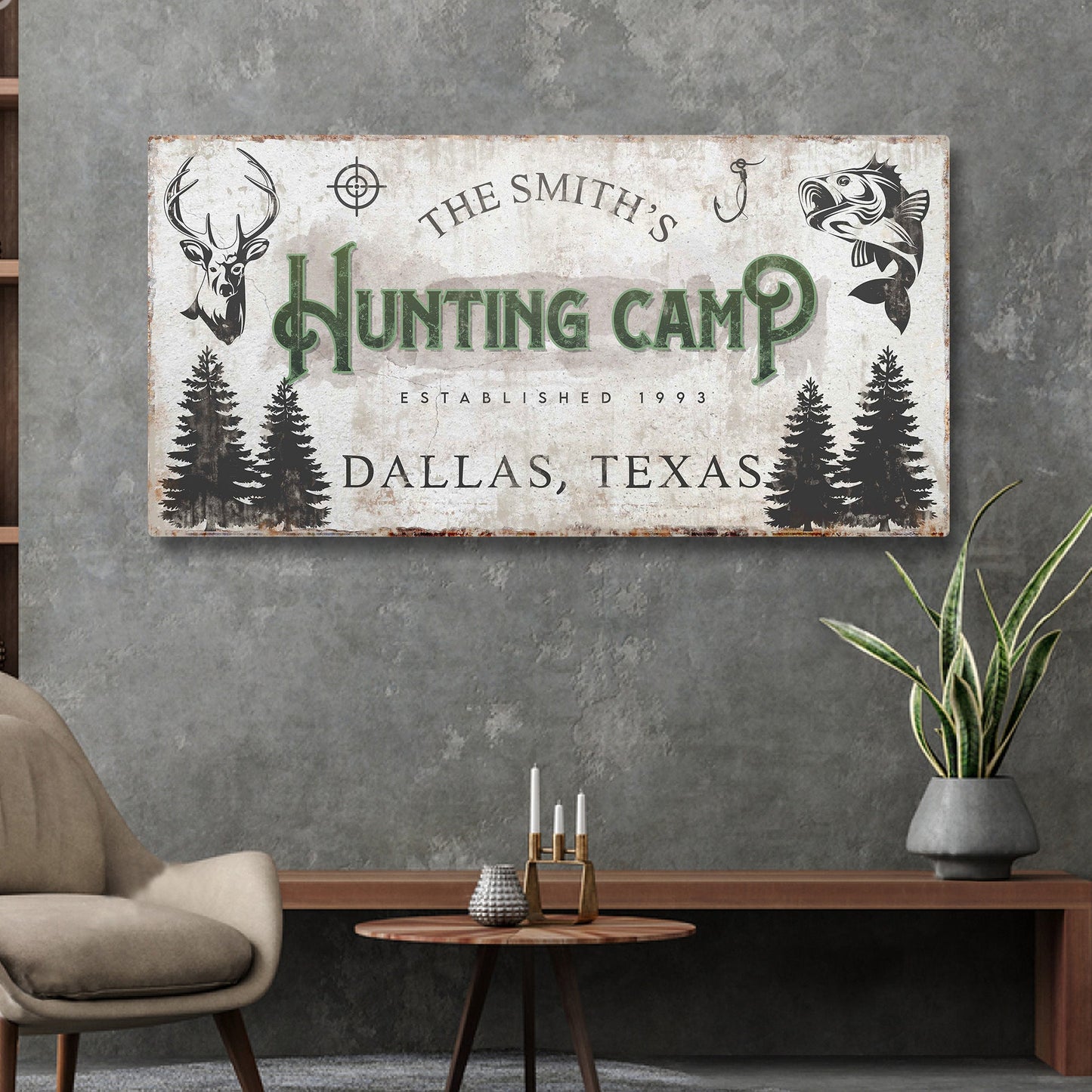 Fishing and Hunting Sign Personalized Canvas Wall Art