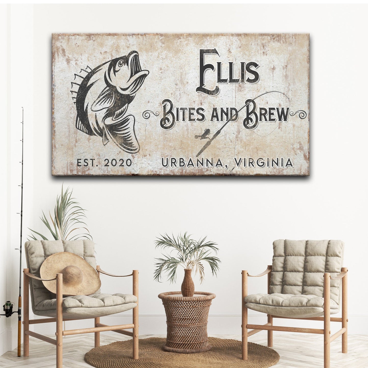 Bites and Brews canvas wall art in a kitchen and bar area