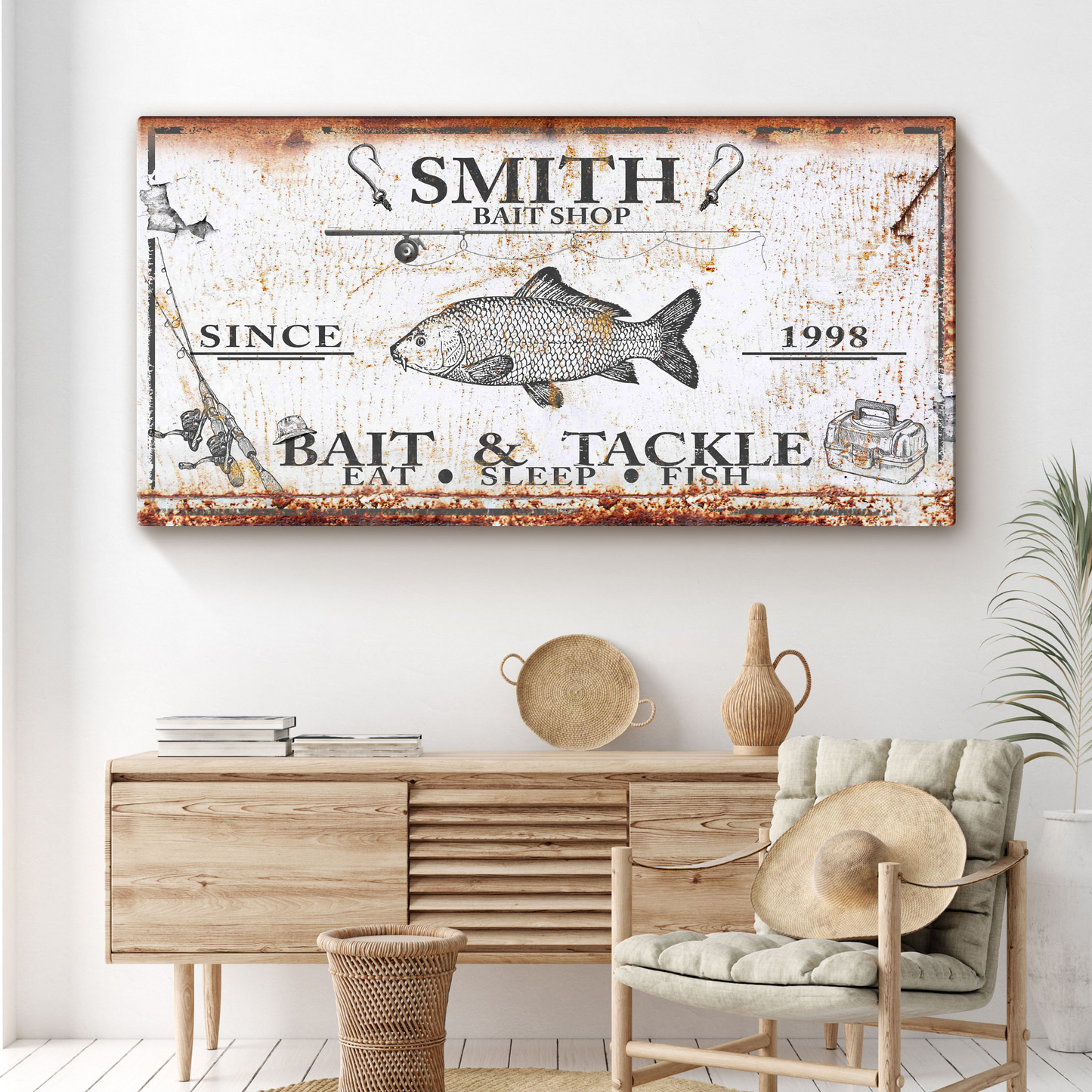 Bait and tackle vintage canvas sign