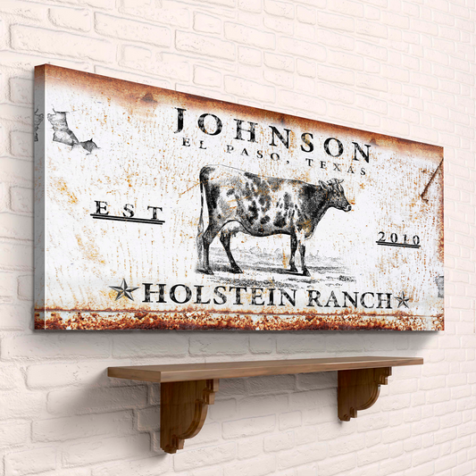 Holstein Ranch Sign Personalized Canvas Wall Art