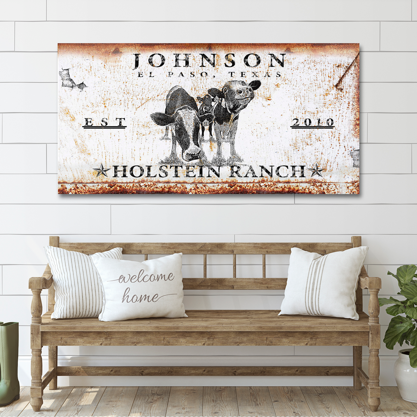 Holstein Ranch Sign Personalized Canvas Wall Art