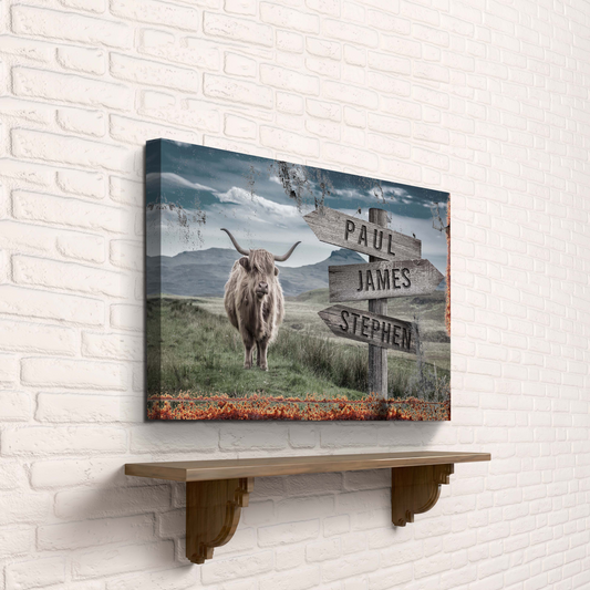 Personalized Highland Cow Family Canvas Sign