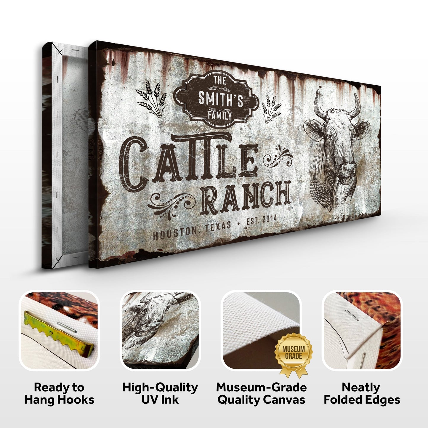Vintage Cattle Ranch Sign Personalized Canvas Wall Art