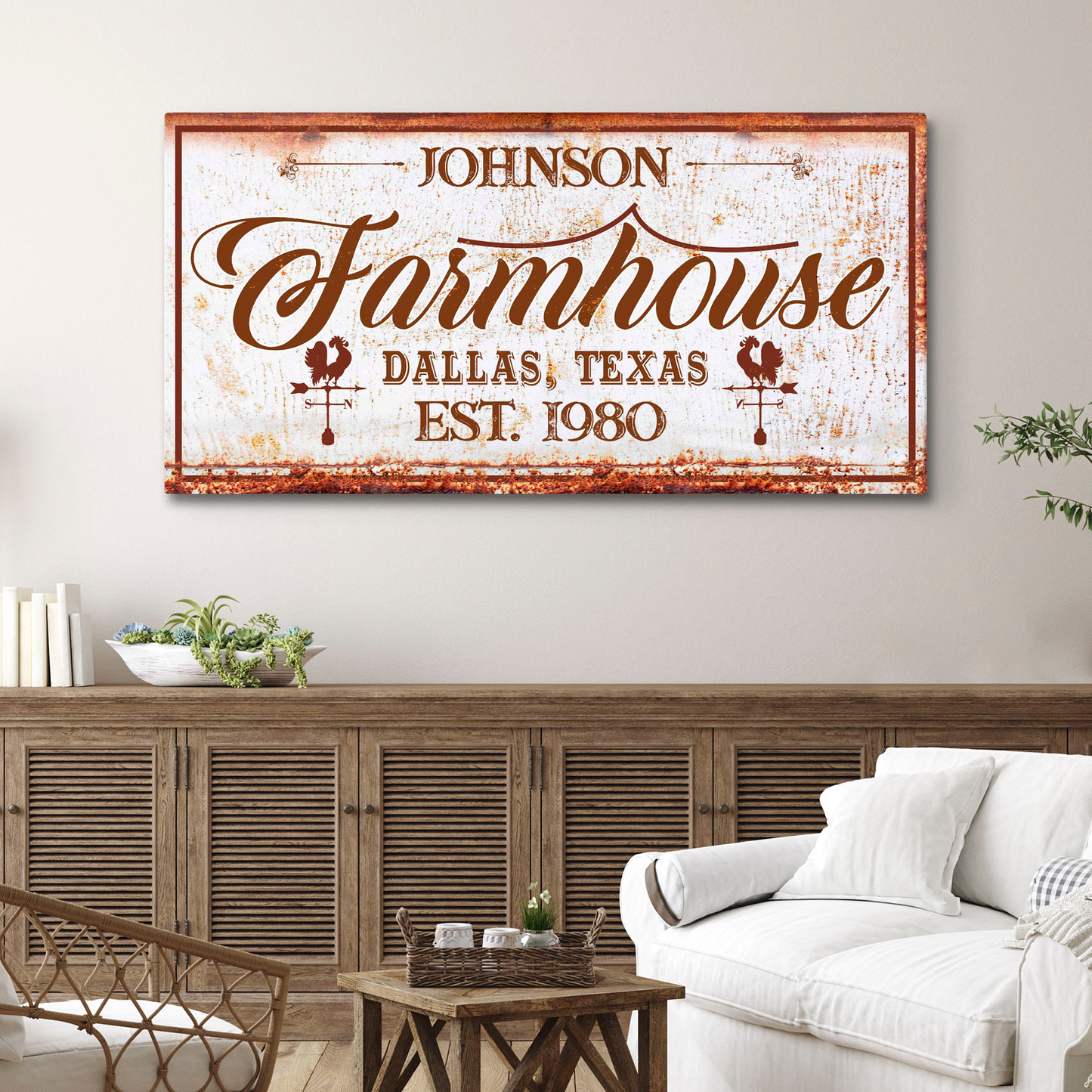 Personalized farmhouse canvas sign III with rustic family lettering