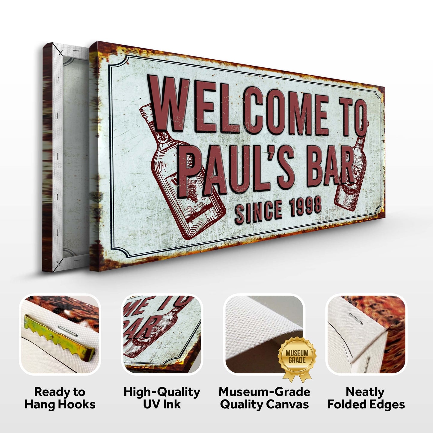 Bar Sign III Personalized Canvas Wall Art for Home Bars