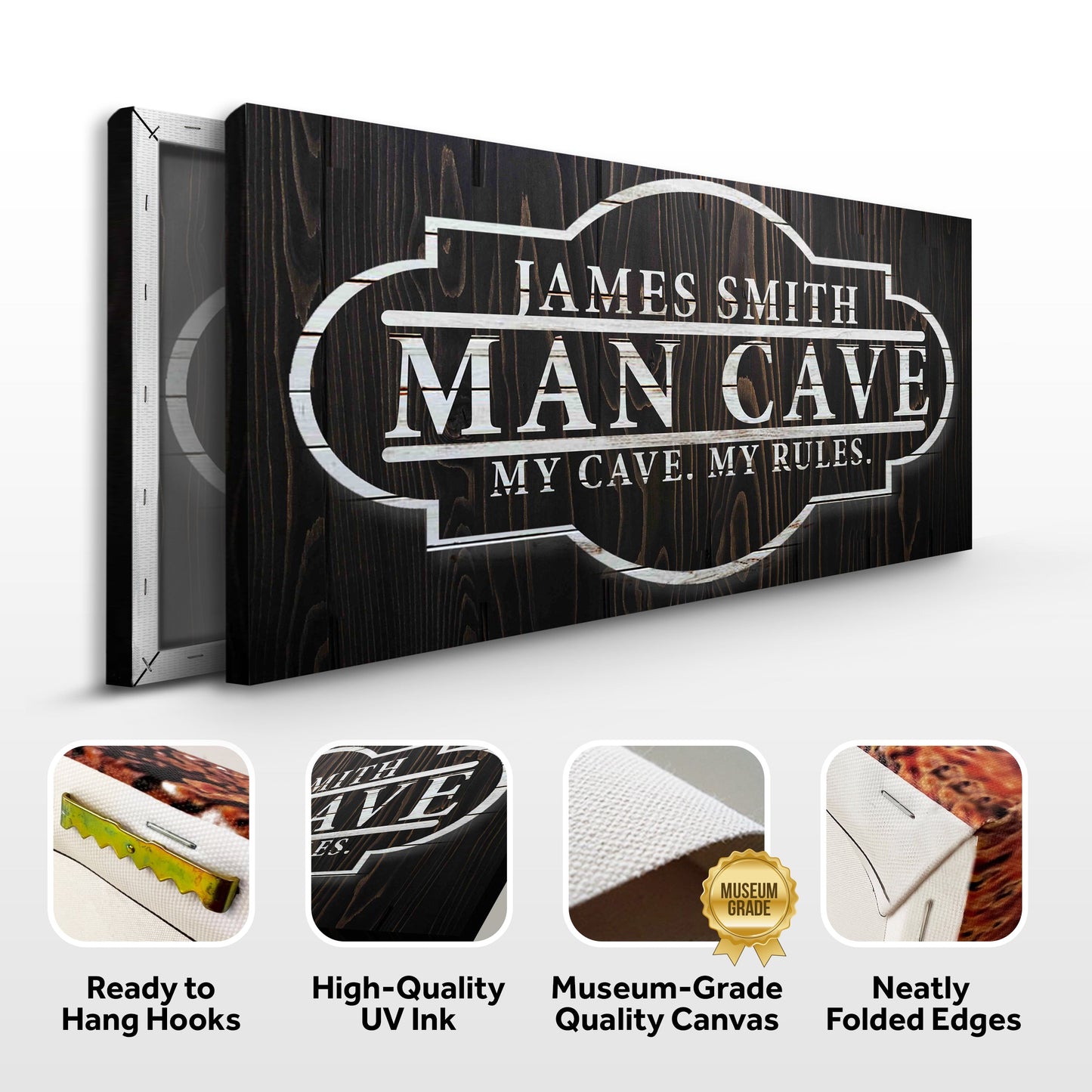 My Cave My Rules Personalized Man Cave Canvas Sign