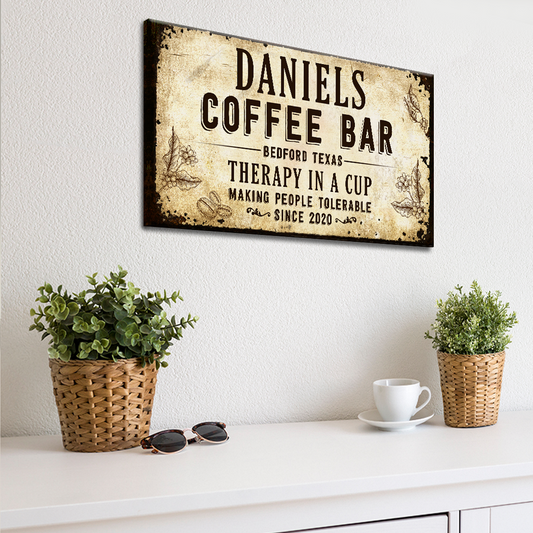 Therapy In A Cup Coffee Bar Canvas Sign