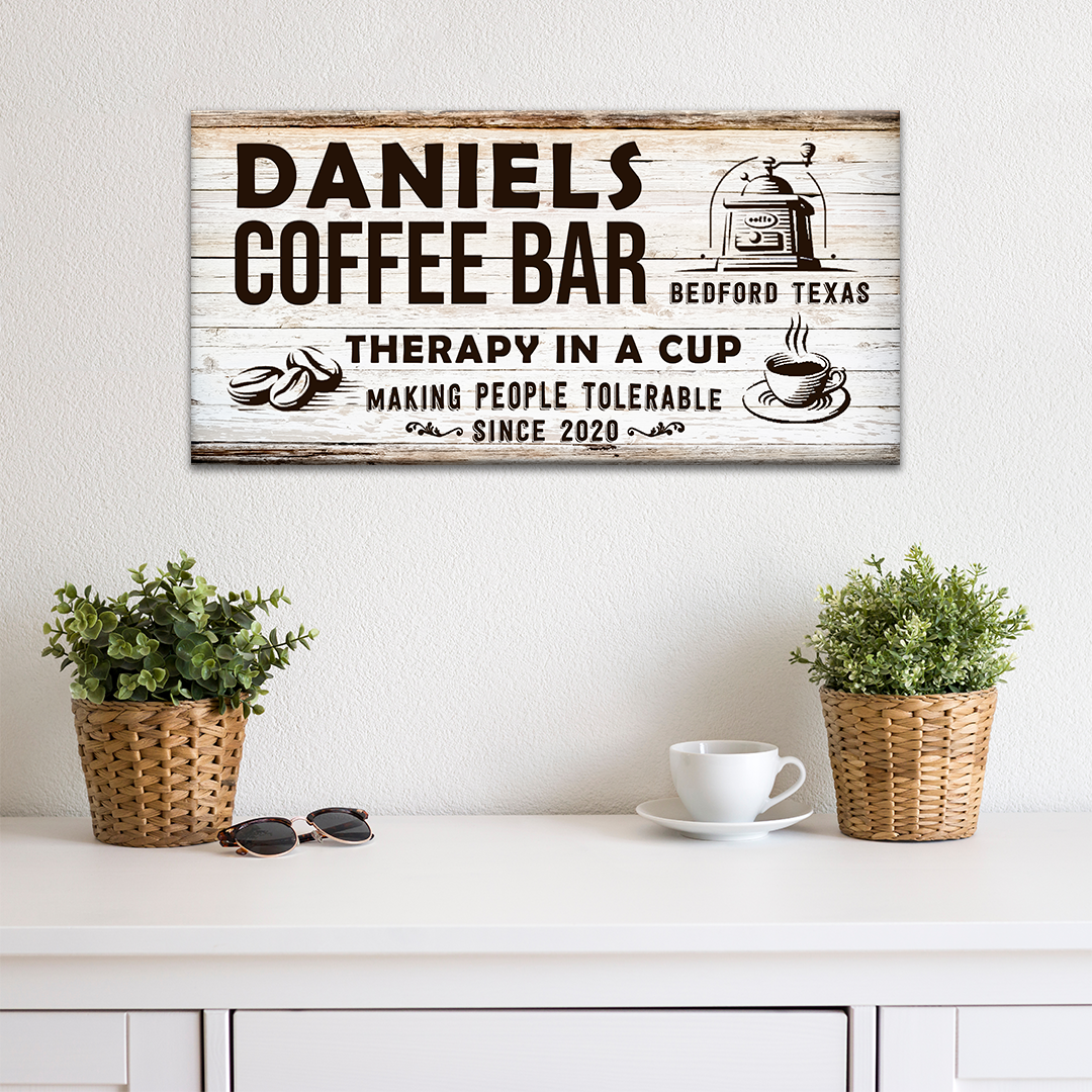 Therapy In A Cup Coffee Bar Canvas Sign