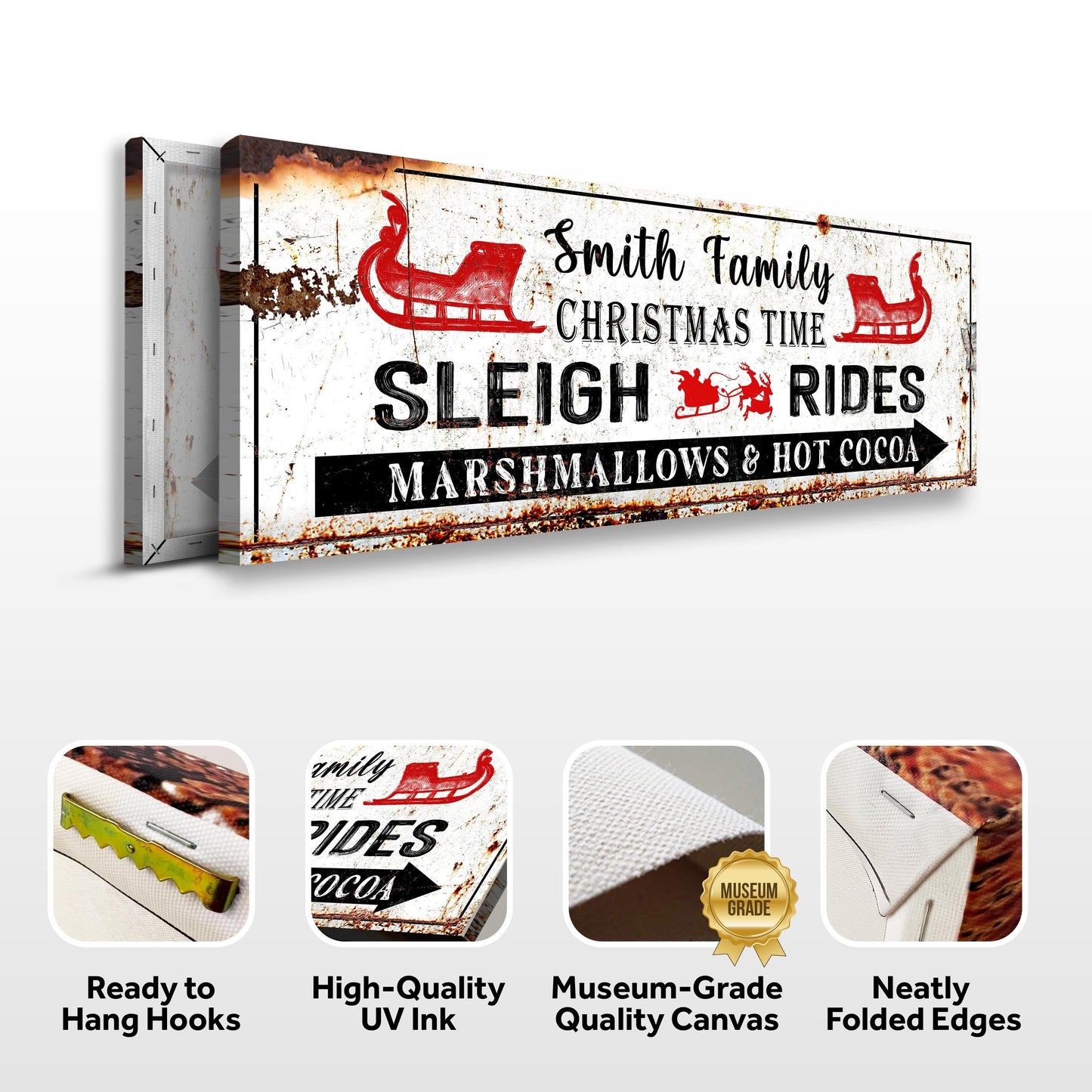 Christmas Sleigh Rides Canvas Sign