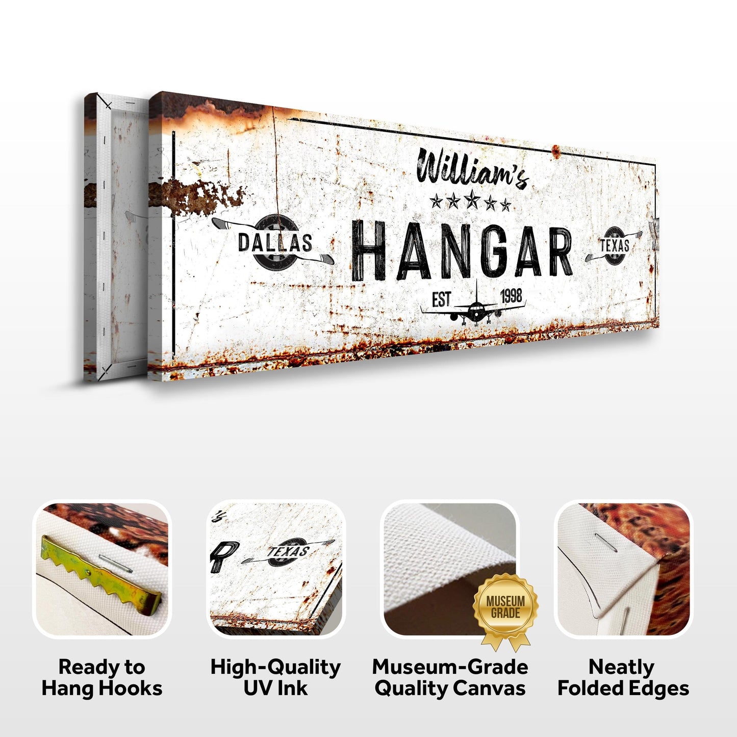 Airplane Hangar Personalized Canvas Sign II
