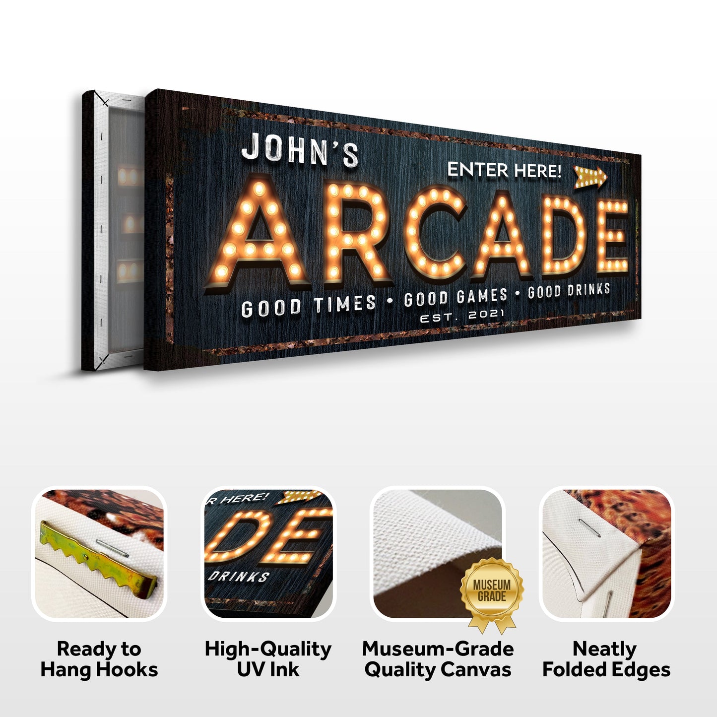 Arcade Enter Here Personalized Canvas Sign