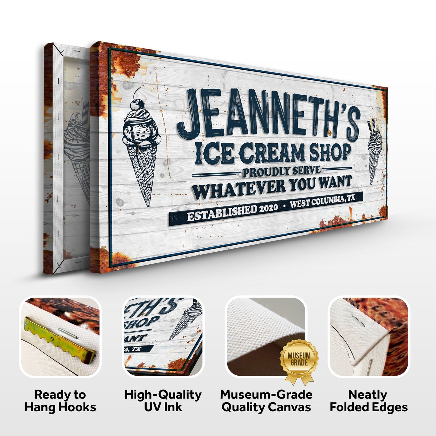 Personalized Ice Cream Shop Canvas Sign