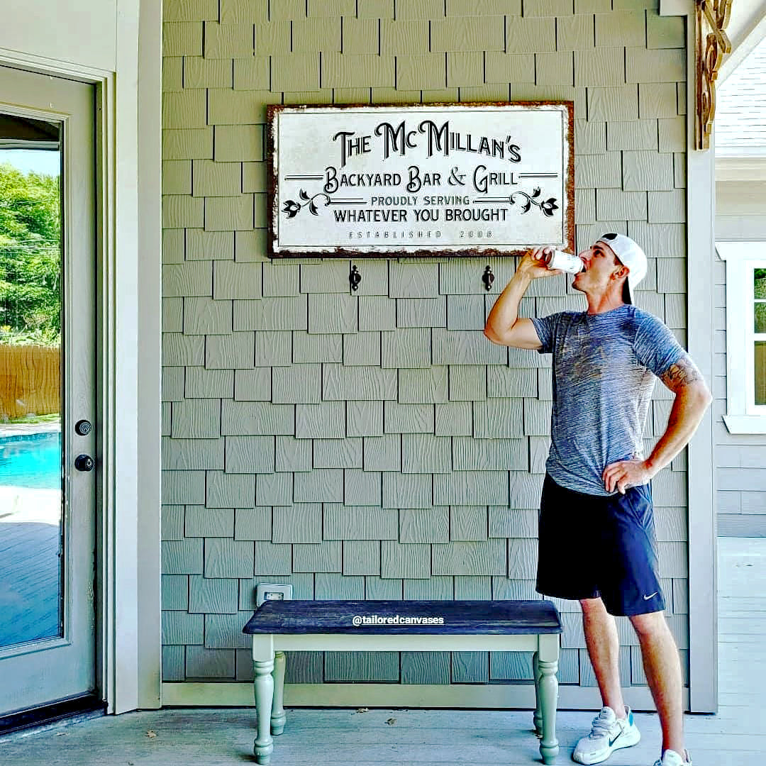 Backyard Bar and Grill retro canvas sign