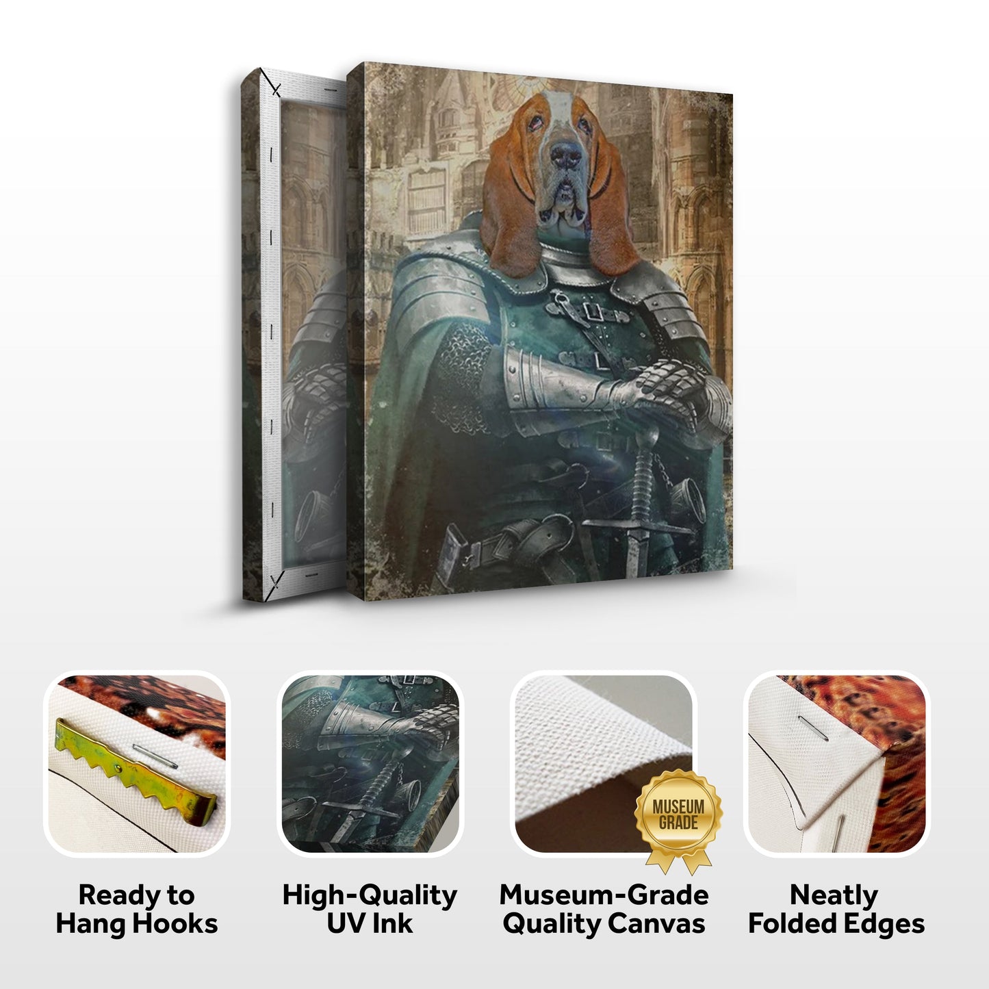 Basset Hound Medieval Knight Pet Portrait Canvas Sign