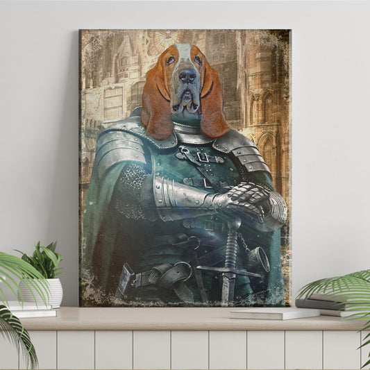 Basset Hound Medieval Knight Pet Portrait Canvas Sign