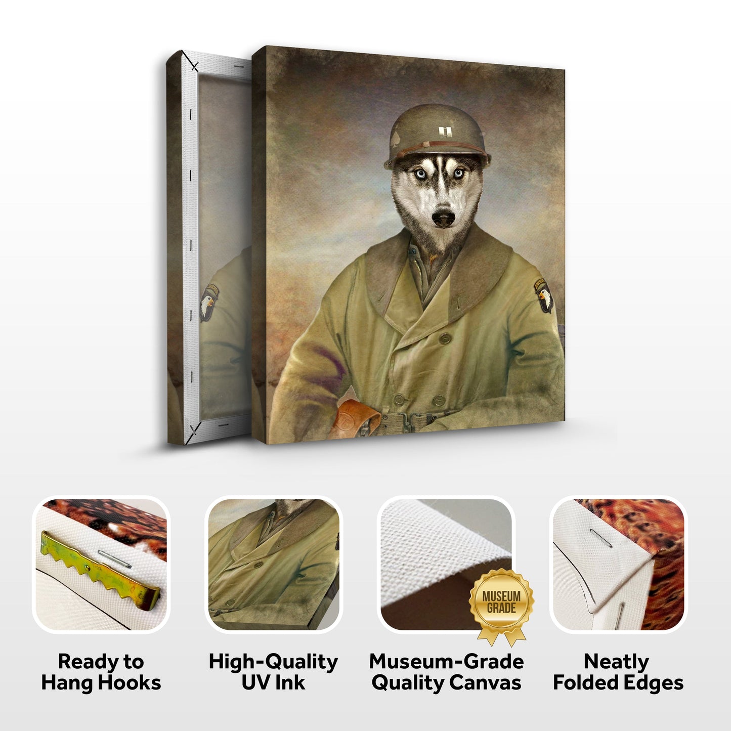 Husky Military Dog Pet Portrait Canvas Sign