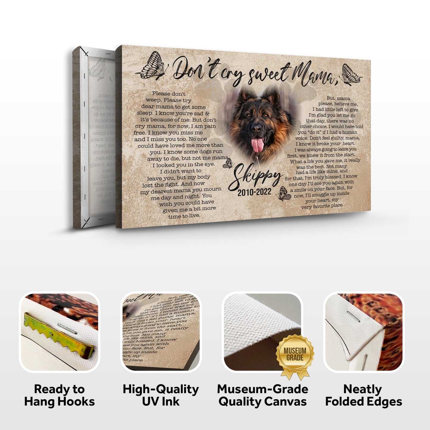 Pet Memorial Don't Cry Sweet Mama Canvas Sign