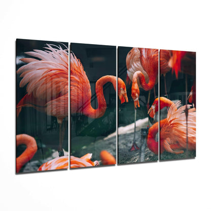 Flamingos glass wall art 4-piece set