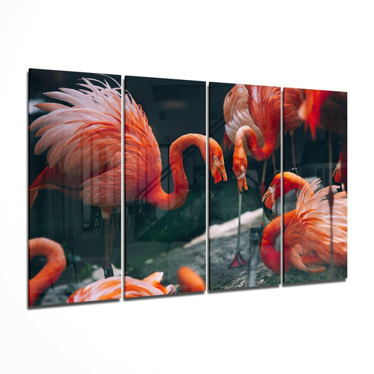 Flamingos glass wall art 4-piece set