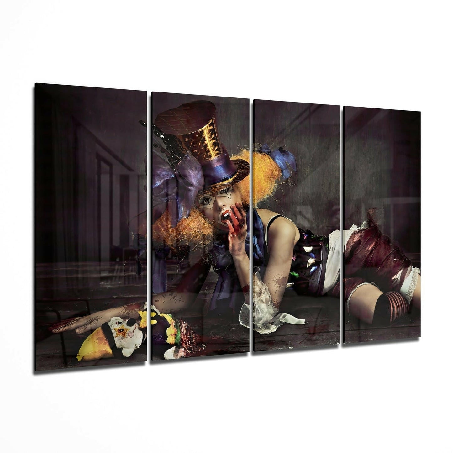 Woman Clown glass wall art 4-piece set