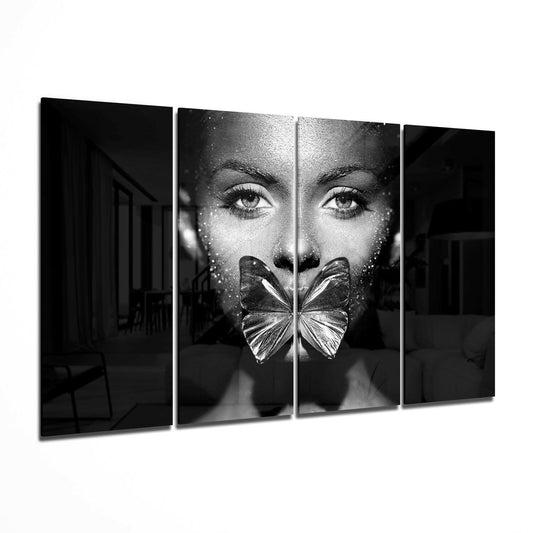 Butterfly Women glass wall art panel