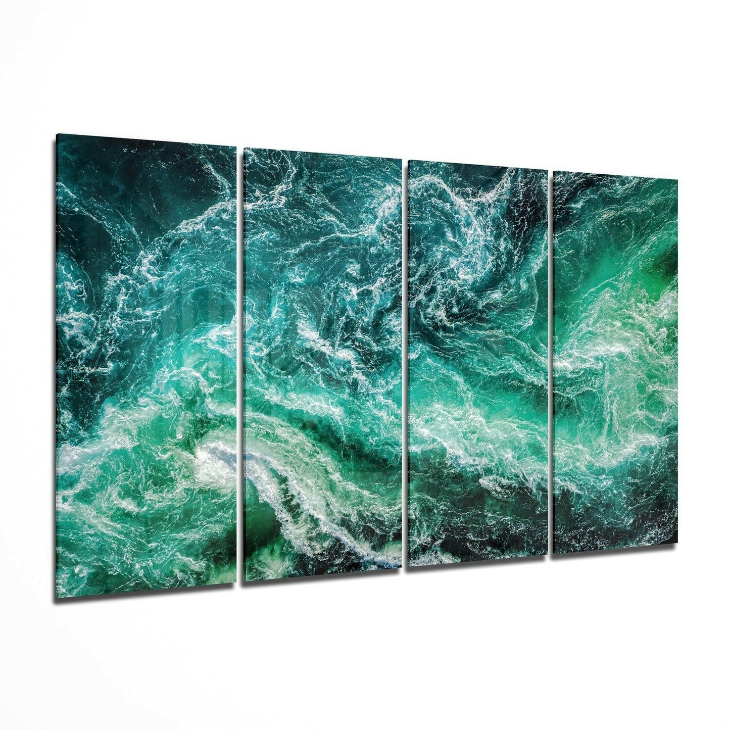Ocean Waves 4-piece glass wall art set across four tempered glass panels, coastal decor