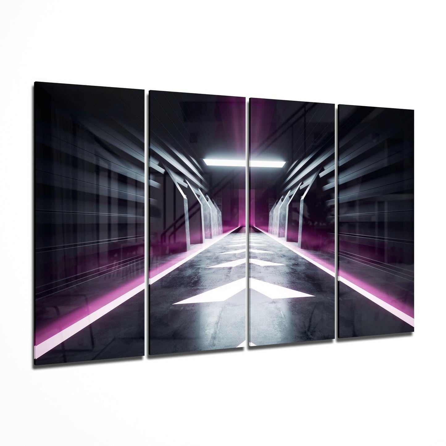 Hallway architectural 4-piece glass wall art on a wall