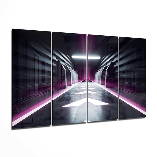 Hallway architectural 4-piece glass wall art on a wall