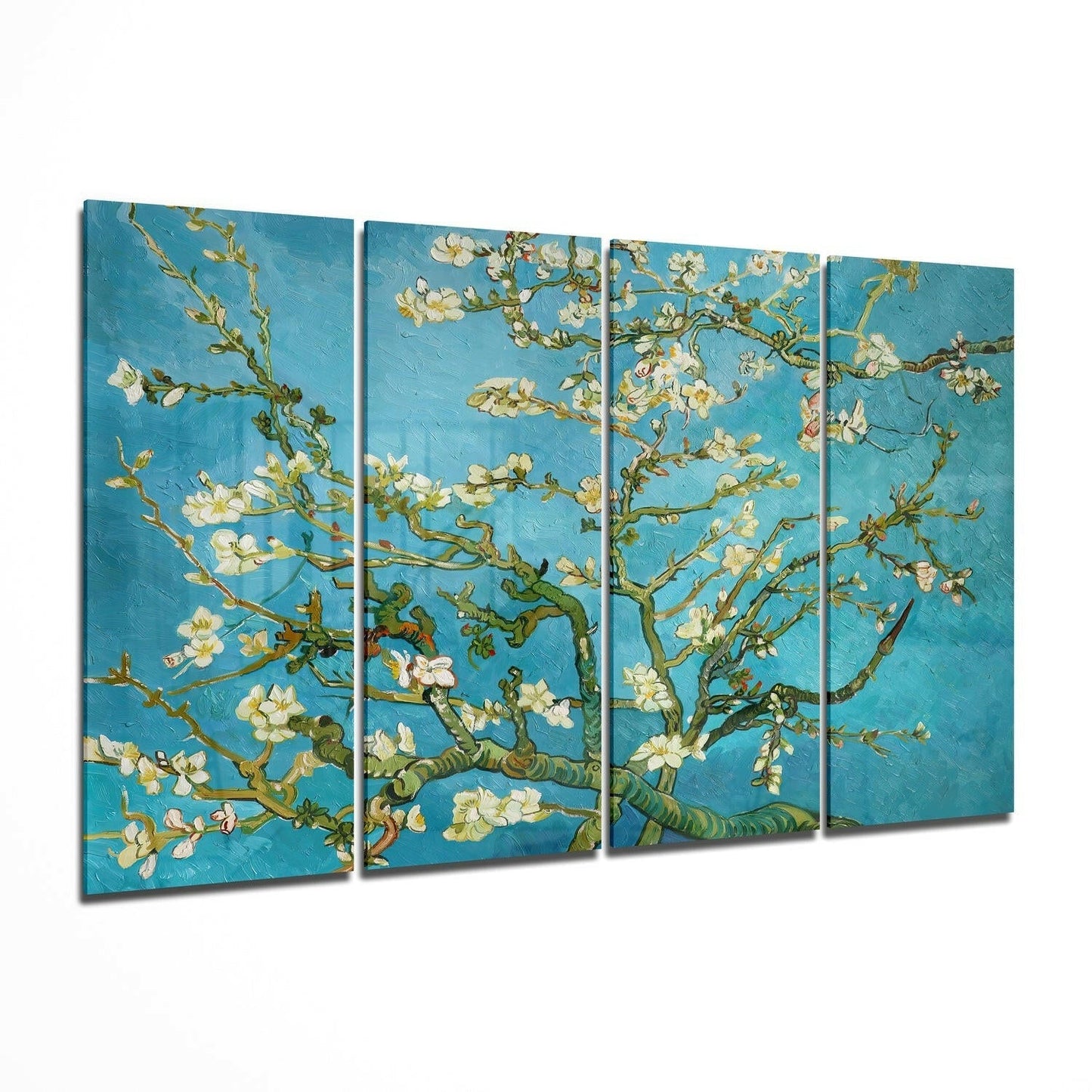 Sakura four-piece glass wall art with cherry blossom design