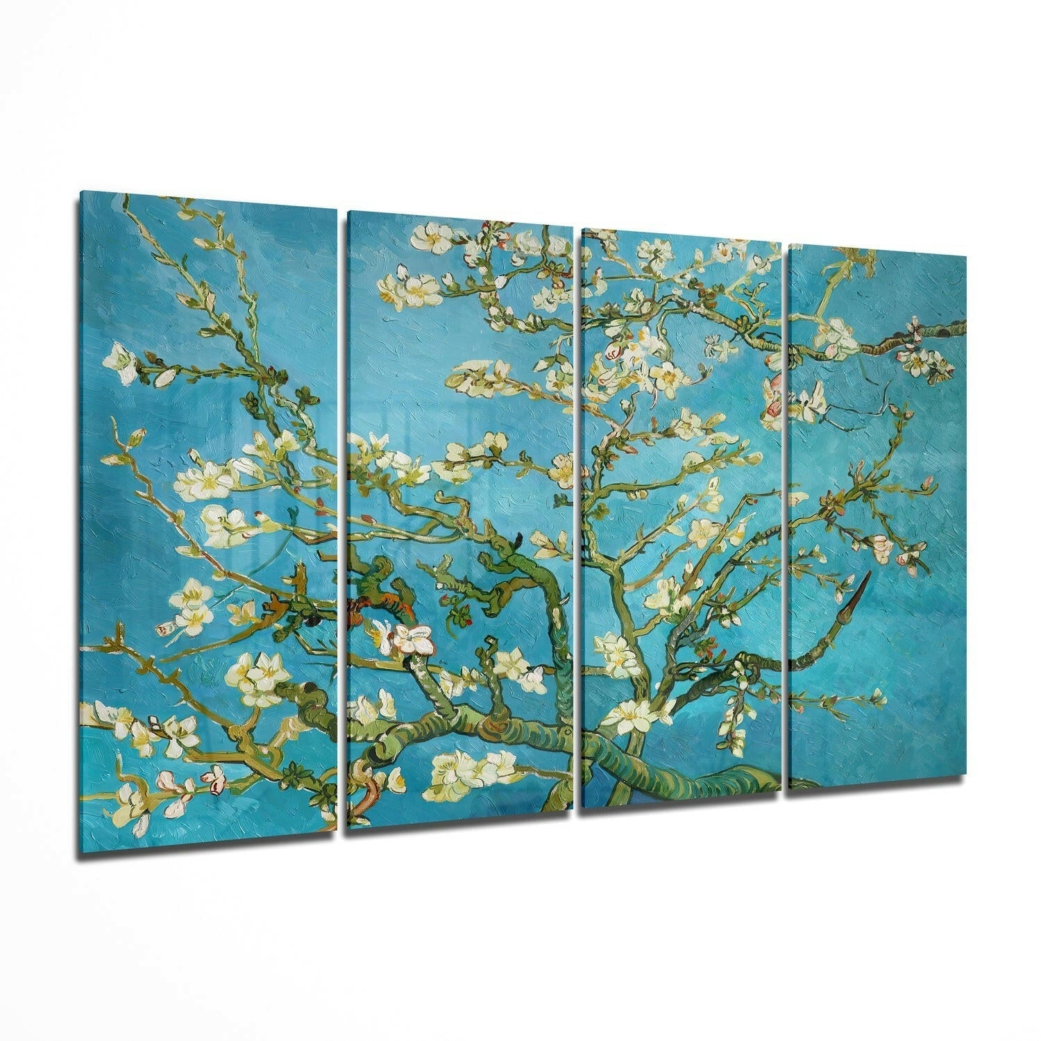 Sakura four-piece glass wall art with cherry blossom design