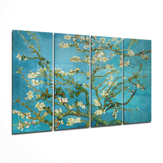 Sakura four-piece glass wall art with cherry blossom design