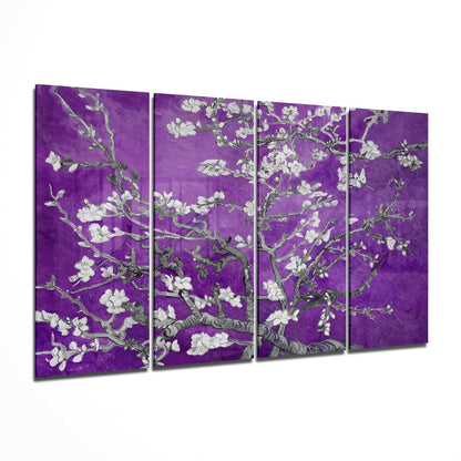 Sakura cherry blossom glass wall art four panels