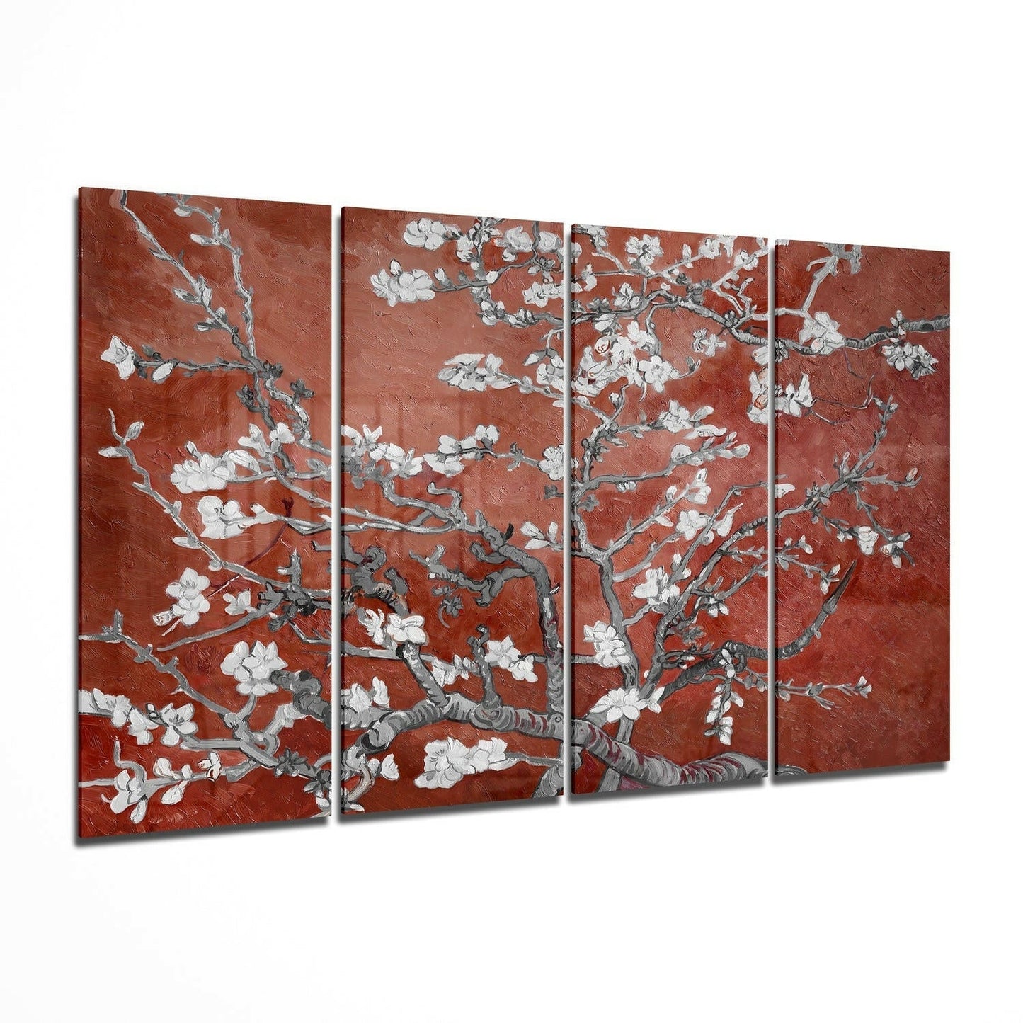 Sakura four-piece glass wall art with cherry blossom design
