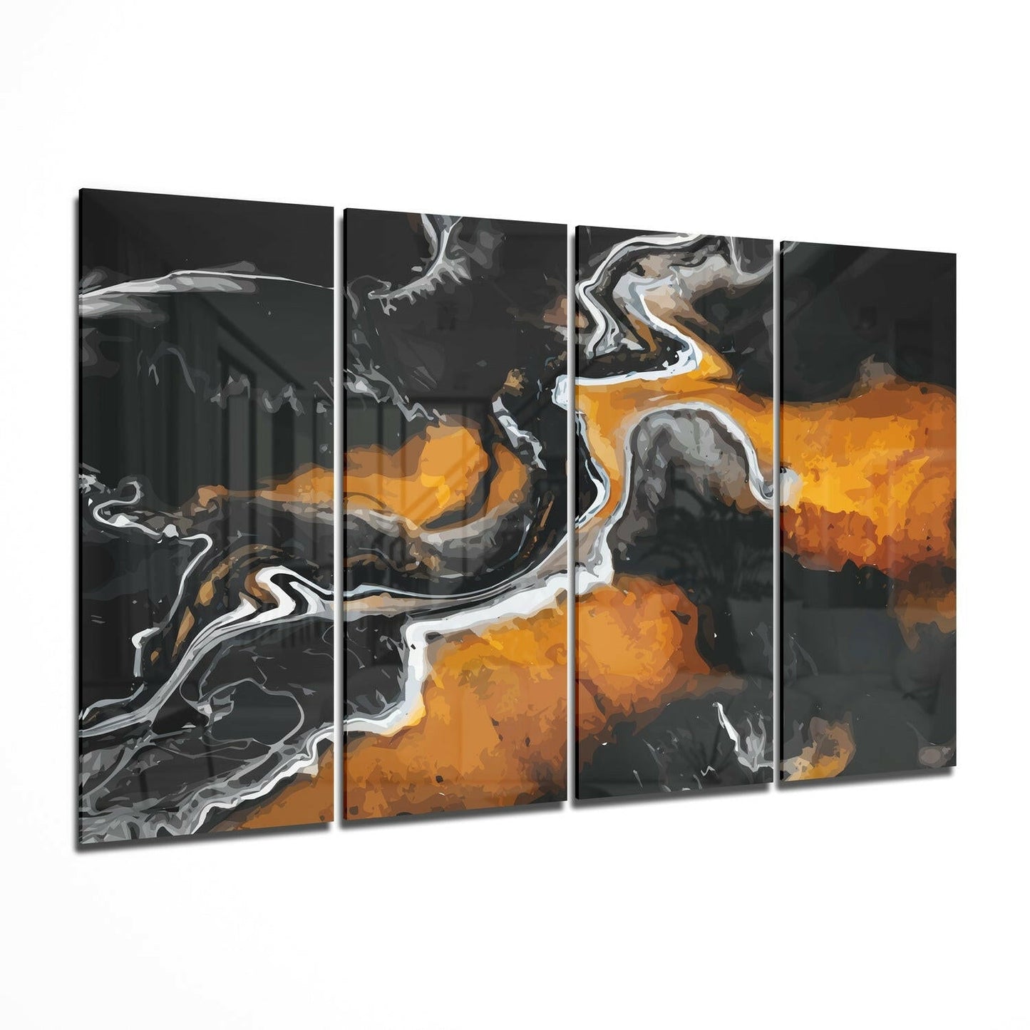 Marble lava abstract glass wall art four panels