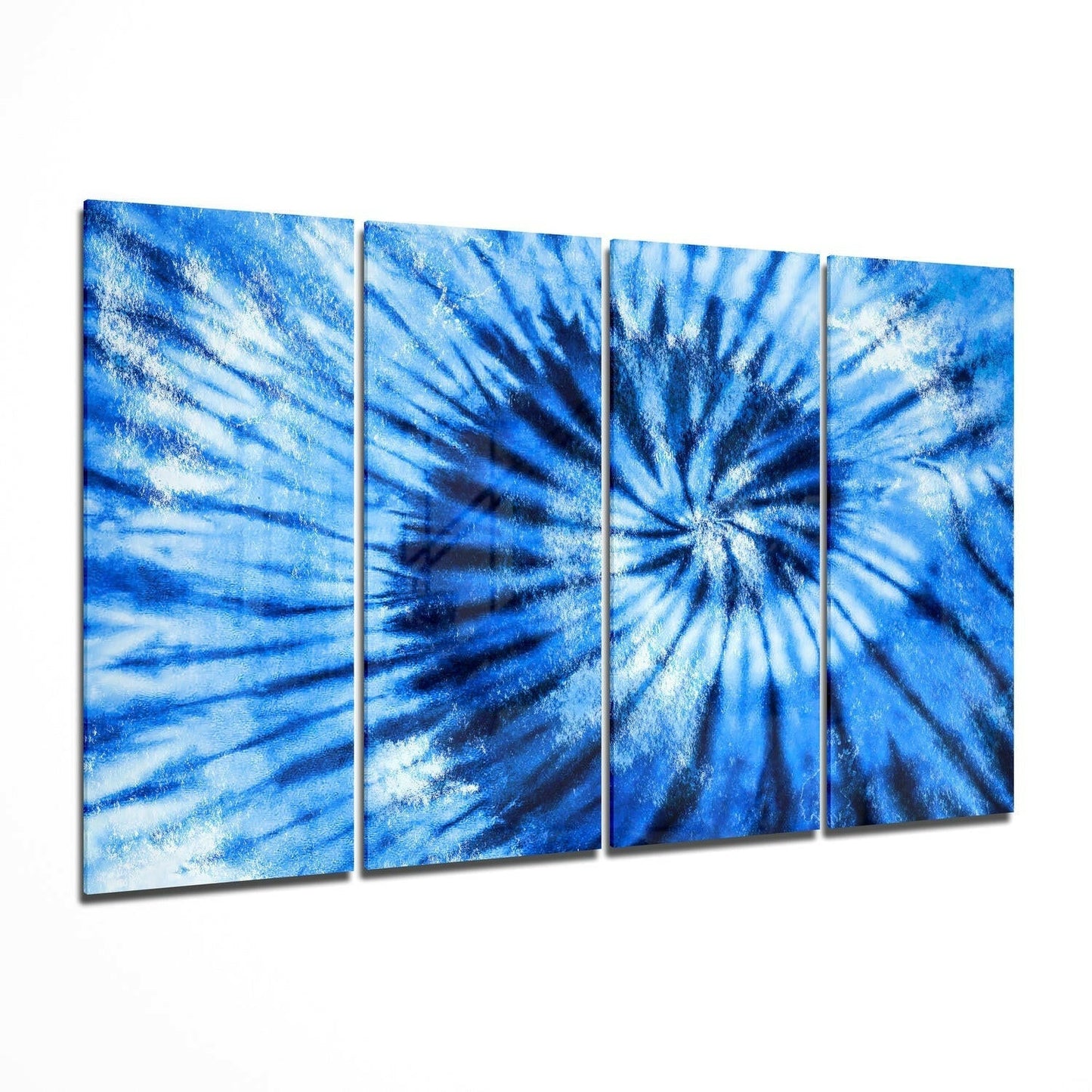 Blue spiral abstract glass wall art four panels