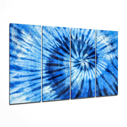 Blue spiral abstract glass wall art four panels