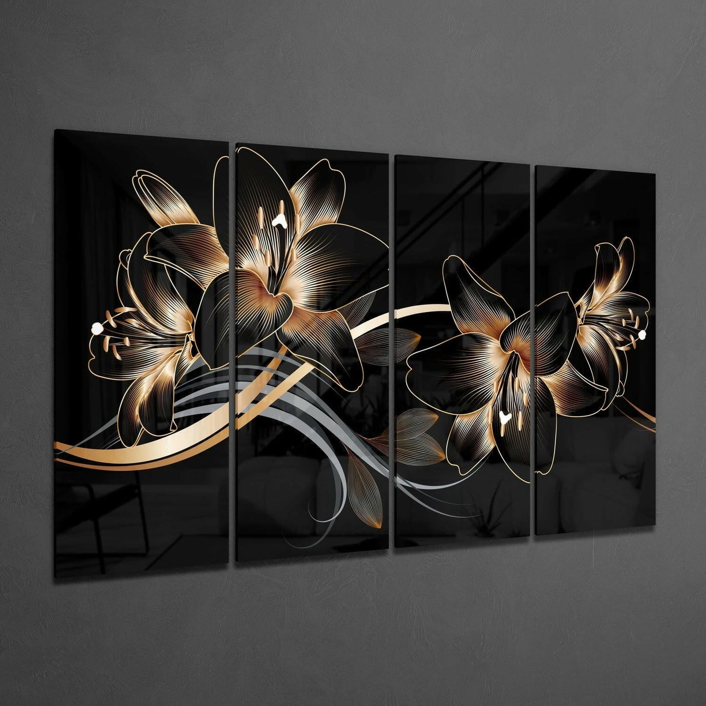 Flower Wave 4-Piece Glass Wall Art Set (59x36)
