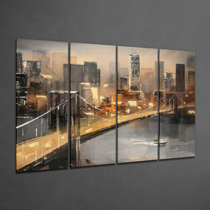 Manhattan Skyline 4-Piece Glass Wall Art