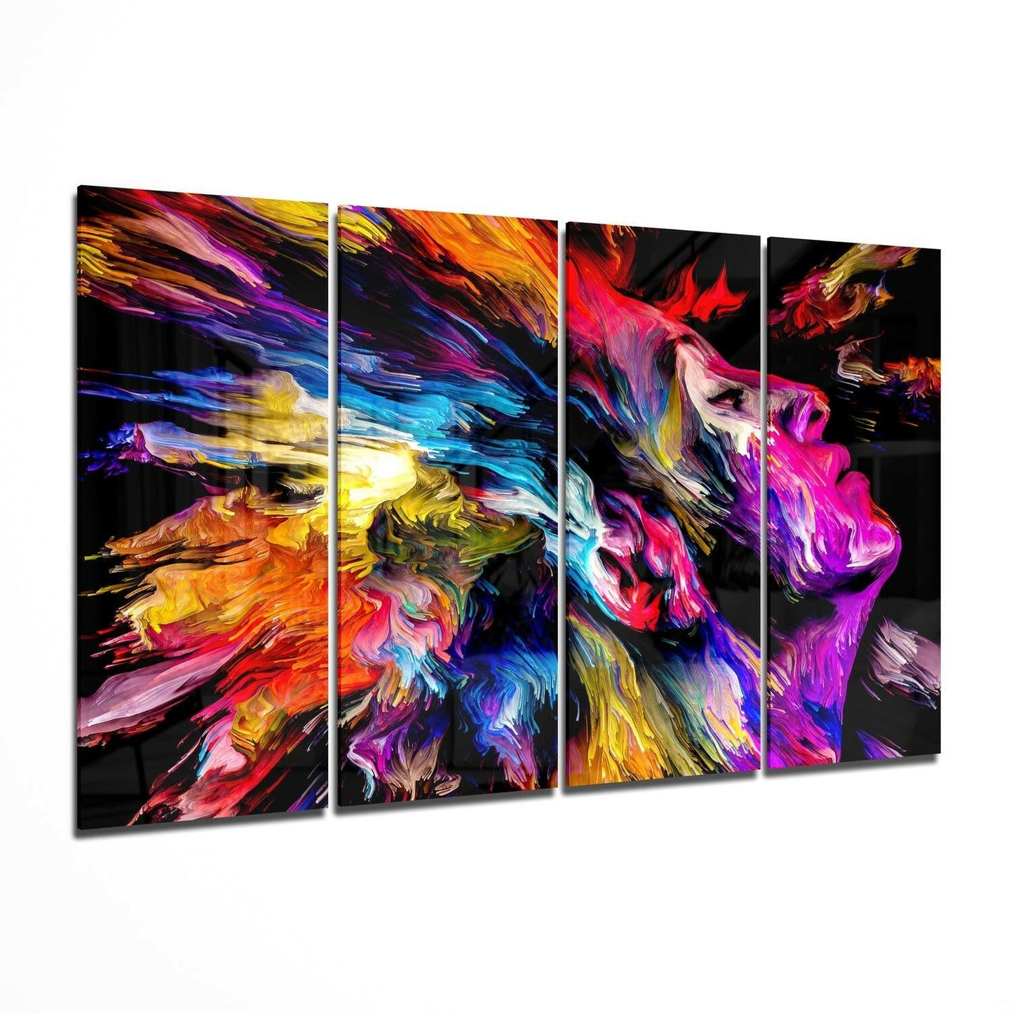 Feel the Music glass wall art hanging in a modern living room
