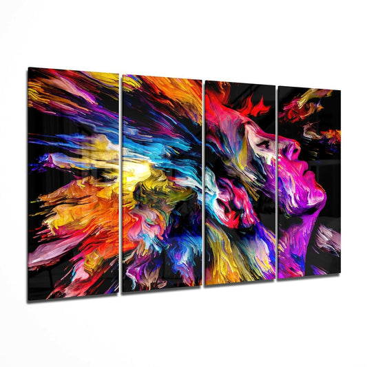 Feel the Music glass wall art hanging in a modern living room