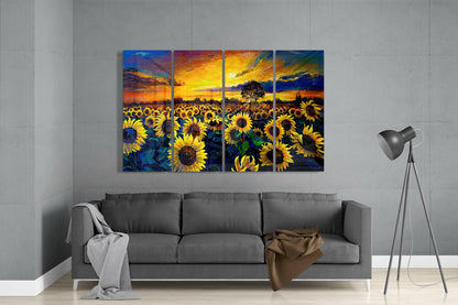 Sunflowers 4-Piece Glass Wall Art