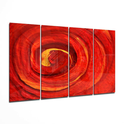 Red Vortex 4-piece abstract glass wall art set