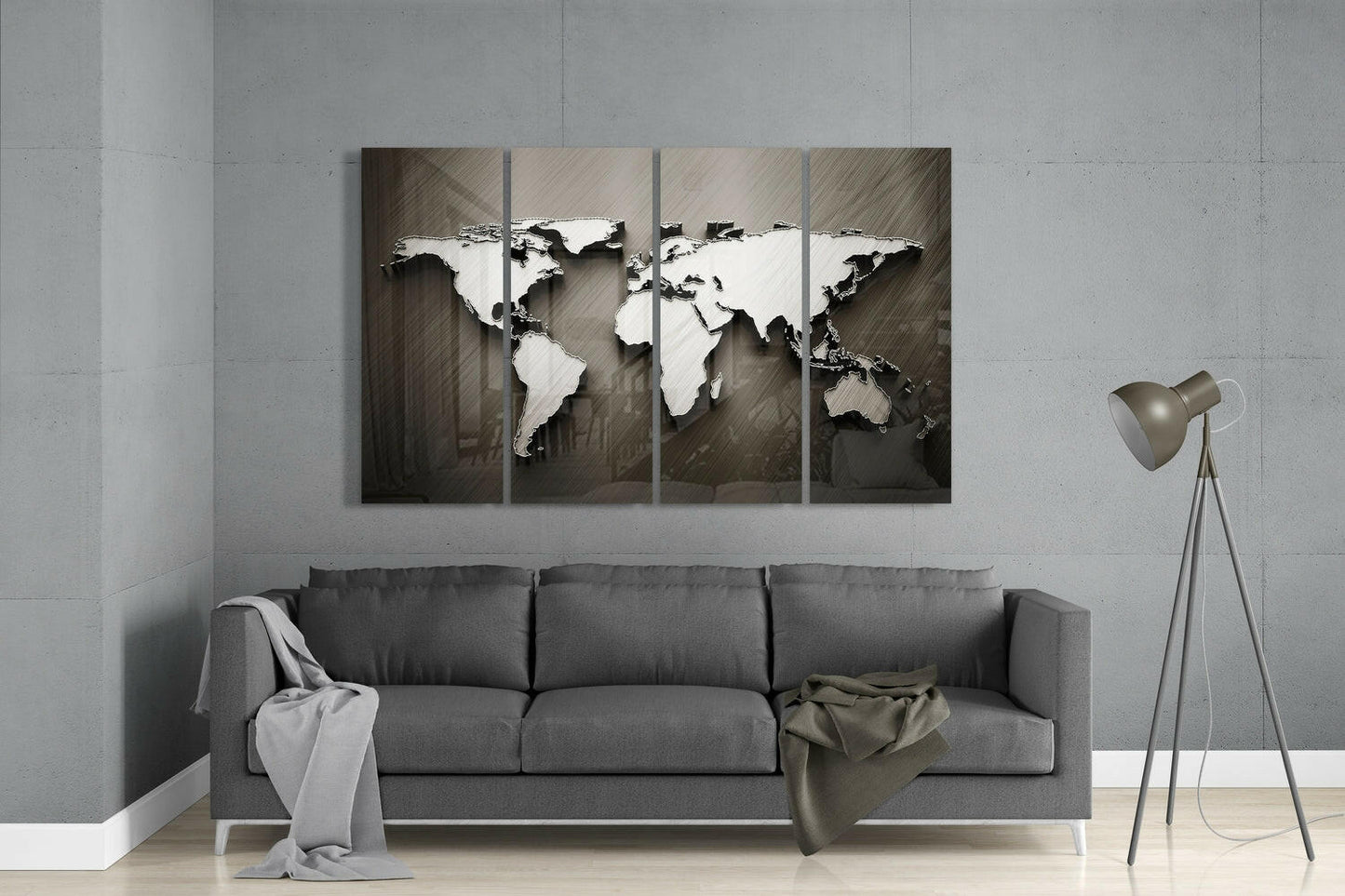 World Map 4-Piece Glass Wall Art Set