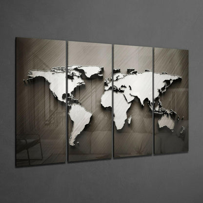 World Map 4-Piece Glass Wall Art Set