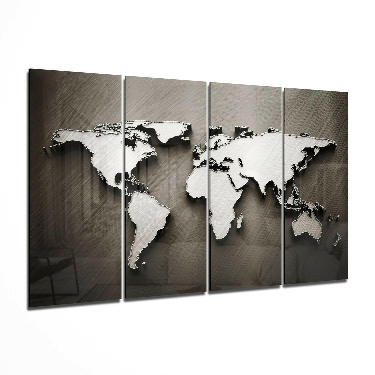 World map glass wall art - 4-piece set