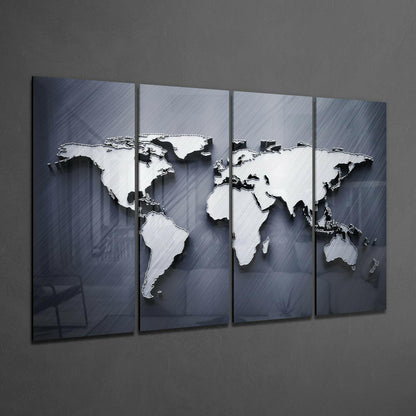 World Map 4 Pieces Mega Glass Wall Art