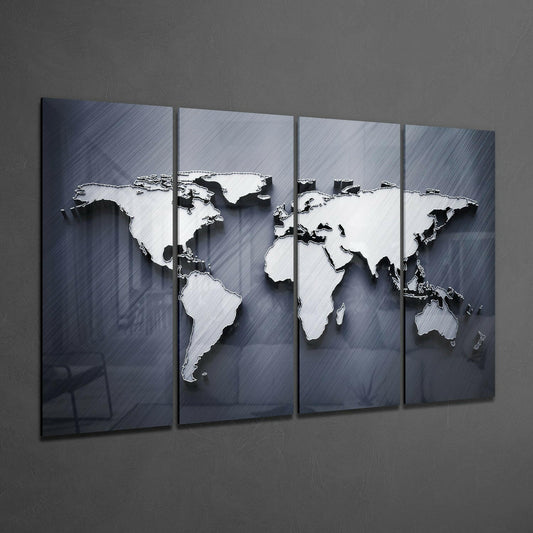 World Map 4 Pieces Mega Glass Wall Art