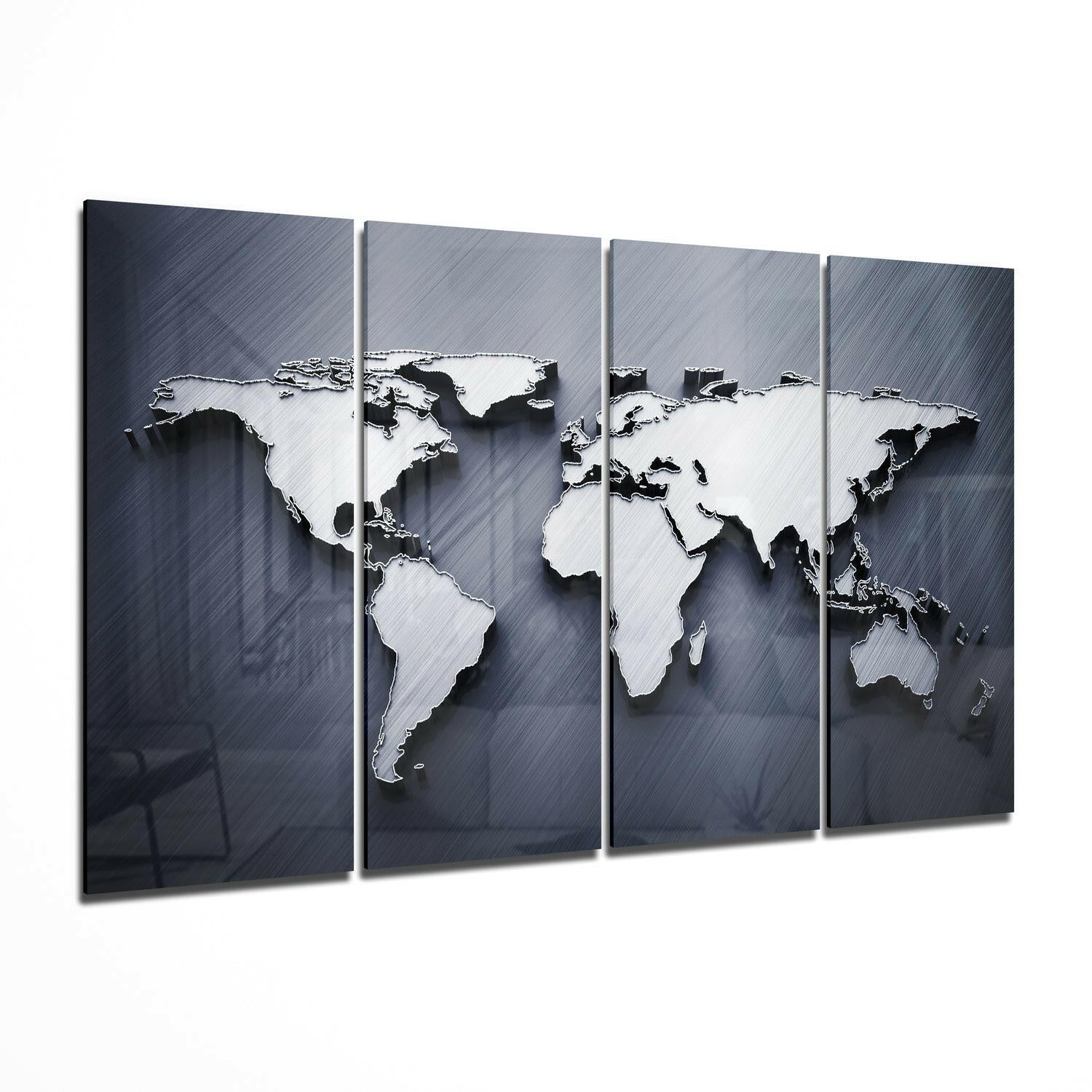 World Map 4 piece glass wall art set