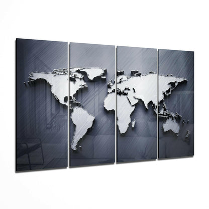 World Map 4 piece glass wall art set