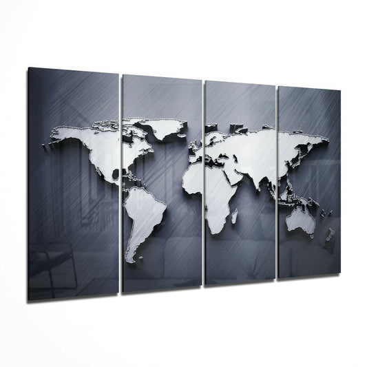 World Map 4 piece glass wall art set